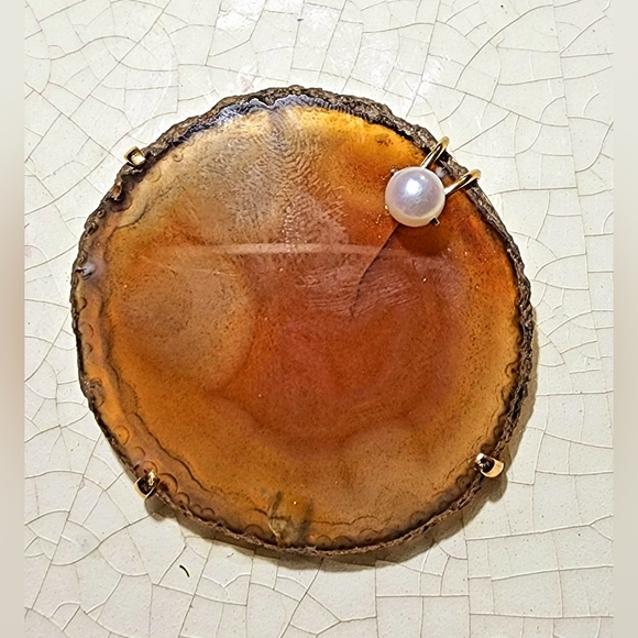 Vintage slice agate semi-precious stone with pearl insets brooch and pendant - Picture 2 of 6